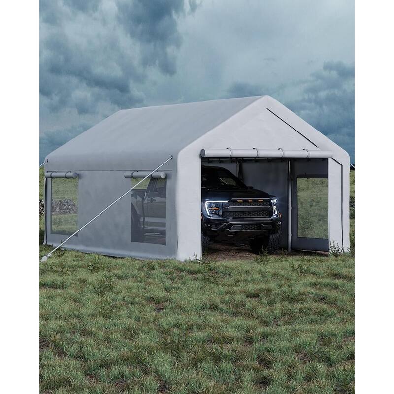 13'x20' Extra Large Heavy Duty Carport Portable Garage Shelter for Car, Truck, SUV - 13X20 Ft - White