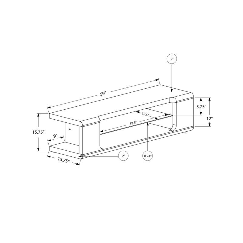 59" Contemporary TV Stand, Glossy White with Tempered Glass Shelf