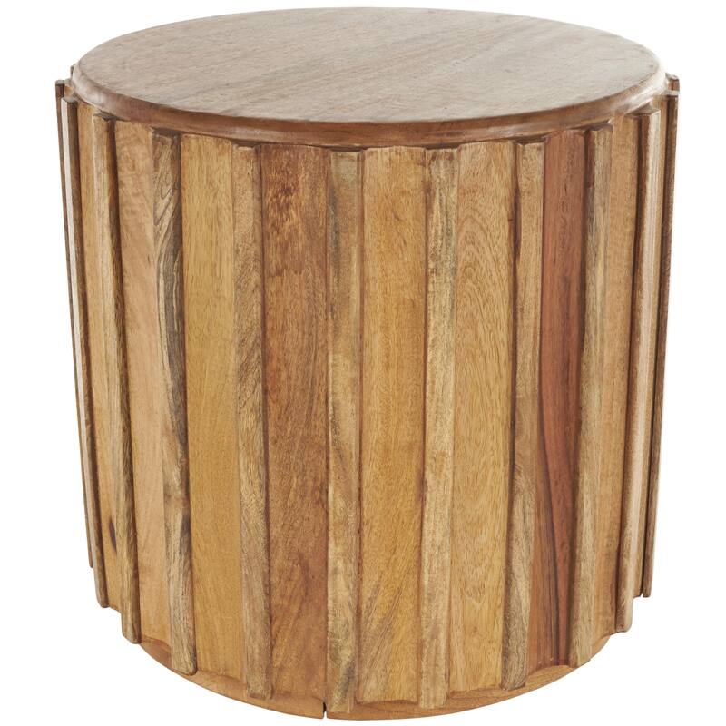Mango Wood Handmade Living Room Side End Accent or Coffee Table with Slatted Grooved Sides - Brown - Roche River Decor