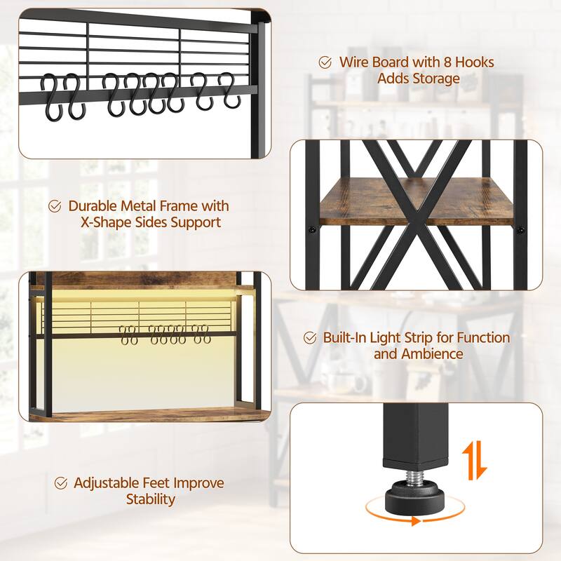 Yaheetech 5-Tier Industrial Kitchen Baker’s Rack Microwave Oven Stand with Power Outlets