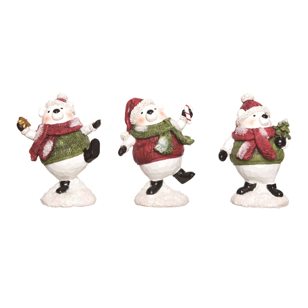 Transpac Resin Chunky Polar Bear Figurine Set of 3 Christmas Home Decorations