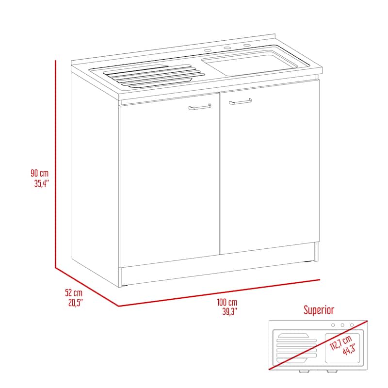 Brookeline Rectangle 2-Door Utility Sink and Cabinet White and Light Oak