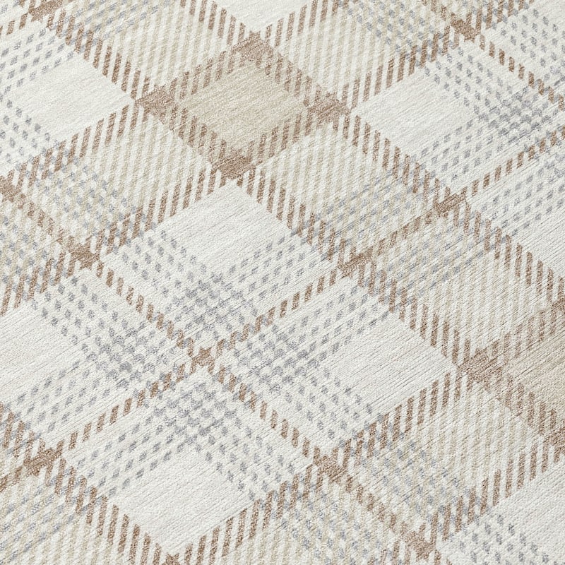 Machine Washable Indoor/ Outdoor Casual Plaid Chantille Rug