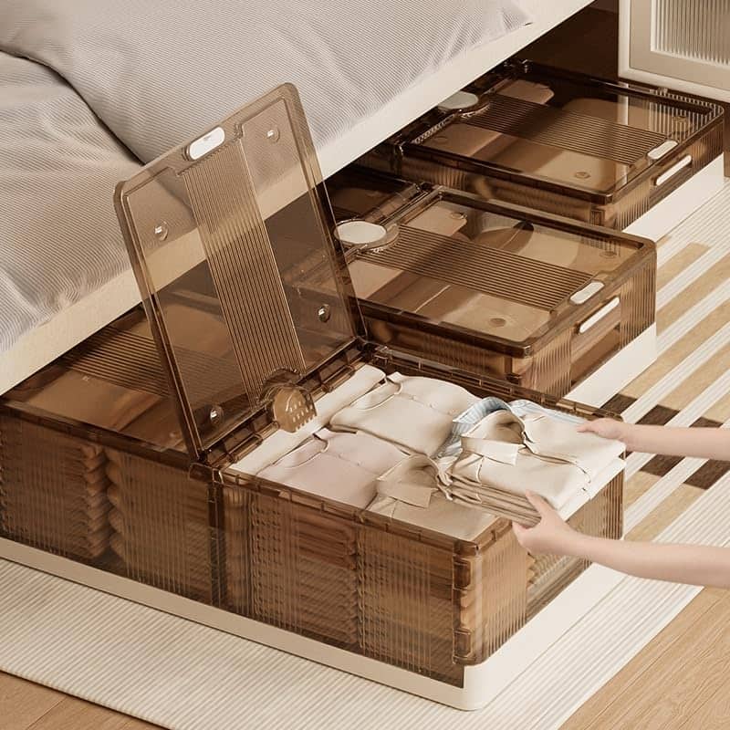 2Pcs Plastic Bed Bottom Folding Storage Box Plastic Transparent Extra Large Roller Dustproof Storage Box