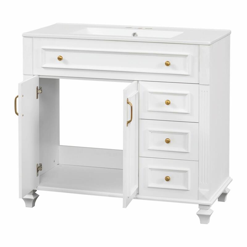 36" Bathroom Vanity with Sink, Cabinet, Flip-Out Drawer, 3 Drawers & 2 Soft-Close Doors