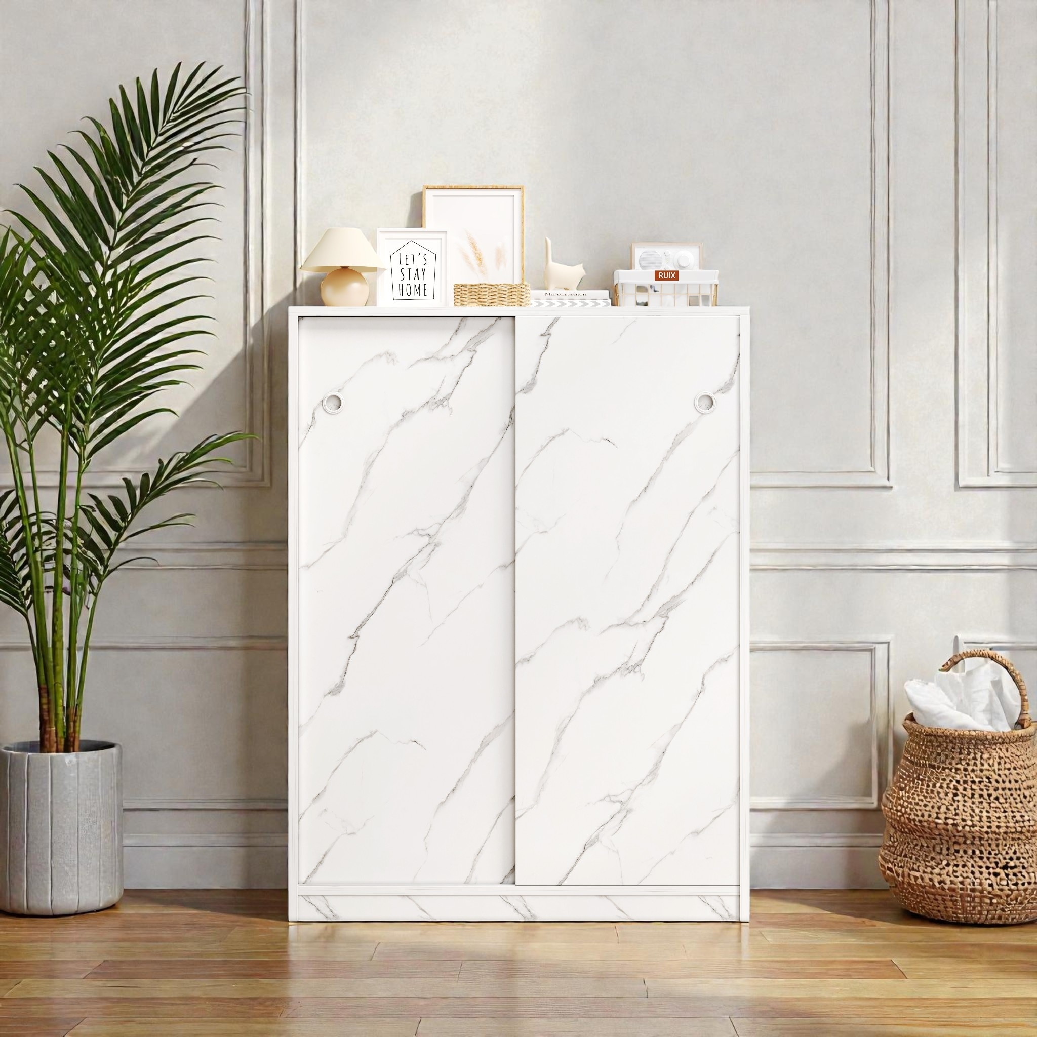 Shoe Cabinet With Sliding Door 6 Layer Large Capacity Shoe Storage Organizer Adjustable Shelves Space Saving Design