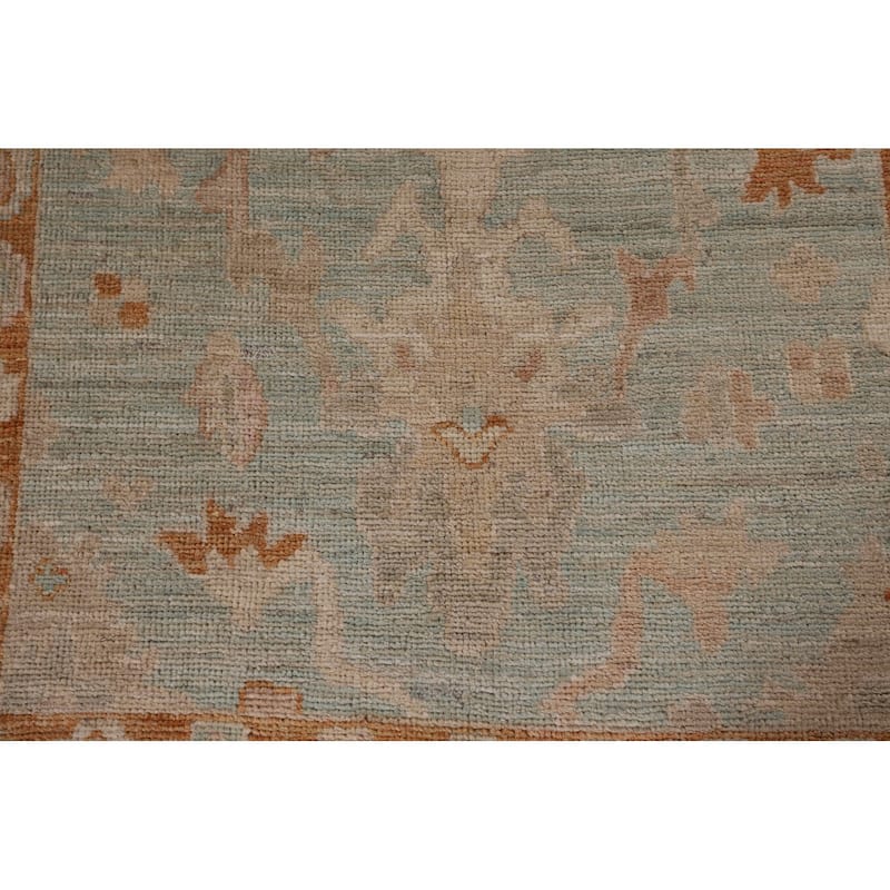 Vegetable Dye Oushak Turkish Runner Rug Handmade Wool Carpet - 4'0" x 12'2"