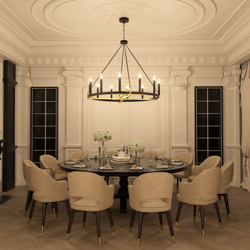 Acroma 12-light 41In Farmhouse Black Geometric Wheel Chandelier