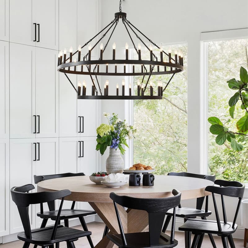 Large Round Classic Chandeliers Modern Farmhouse Chandelier Black Light Fixture