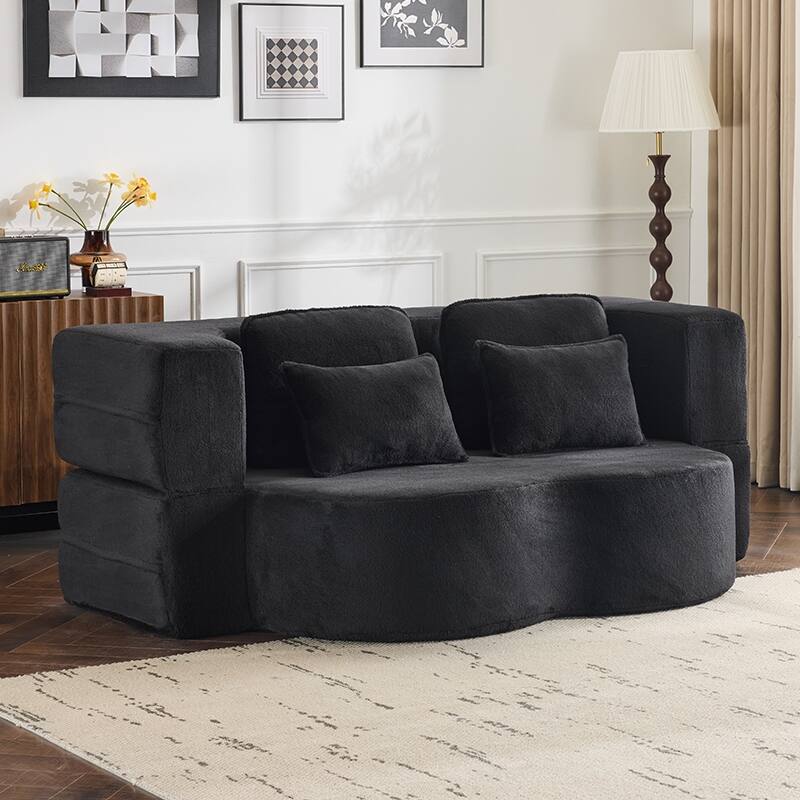 Queen Size Foldable Sofa Bed, Chenille Futon Sofa Couch, High-Density Foam Convertible Sleeper Sofa, Foldable Floor Couch Bed