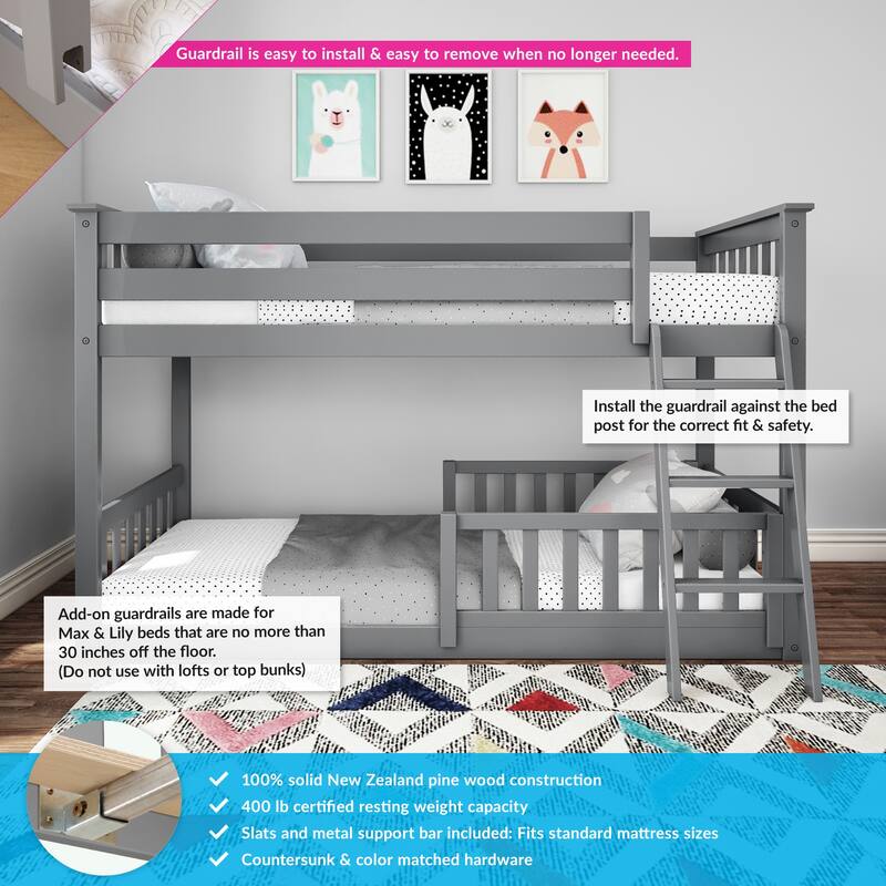 Max and Lily Twin over Twin Low Bunk with Guard Rails