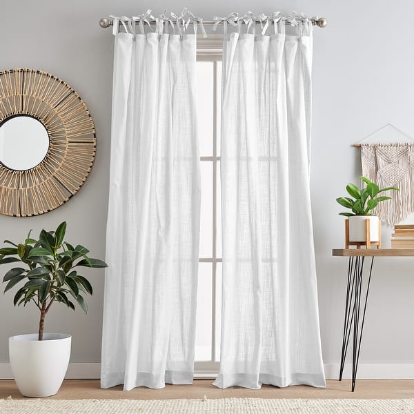 slide 2 of 13, 100% Cotton Sheer Tie Tab Curtain Panel Pair