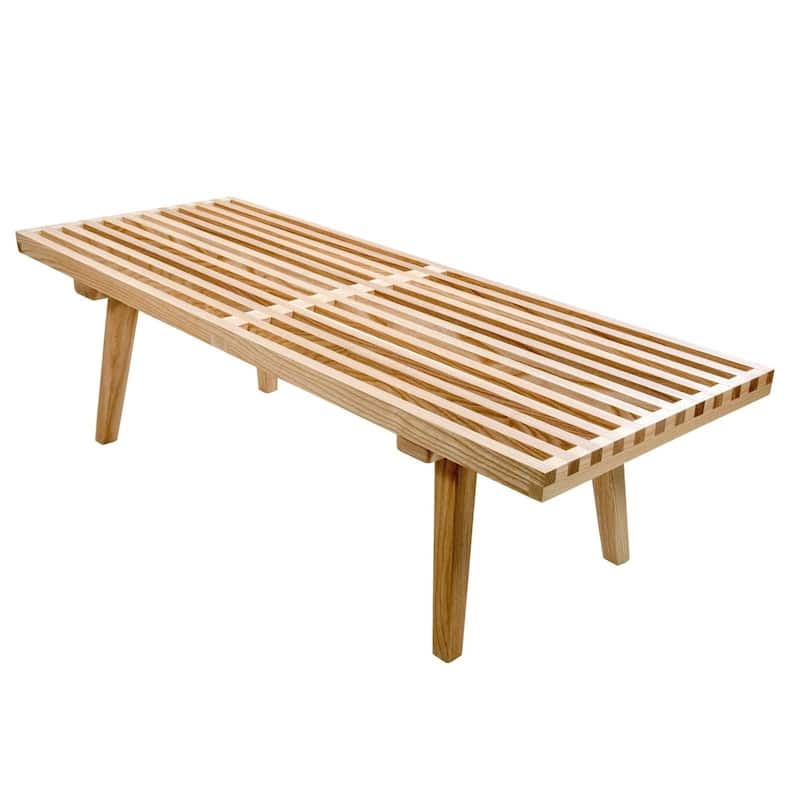 Inwood Solid Wood Entryway Bench with Slatted Seat, Rubberwood Frame, Beech Legs, Indoor Shoe Rack & Storage, Stained Finish