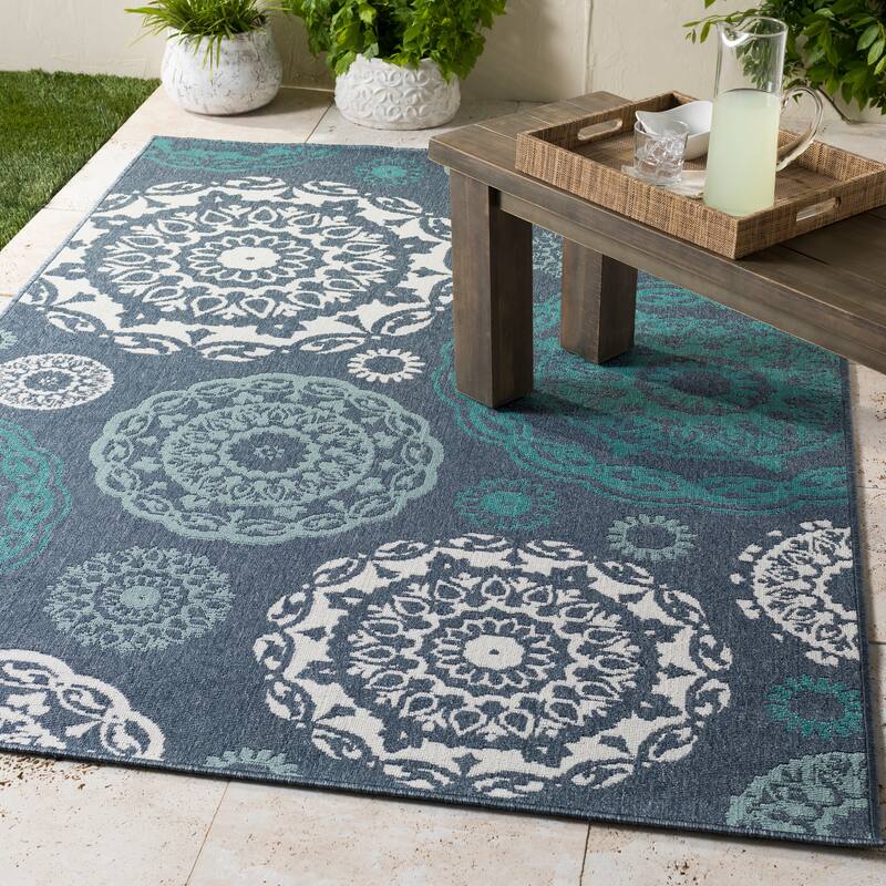Arrigo Transitional Indoor/ Outdoor Runner - 2'3" x 7'9" Runner - Navy - 2'5" x 7'10"