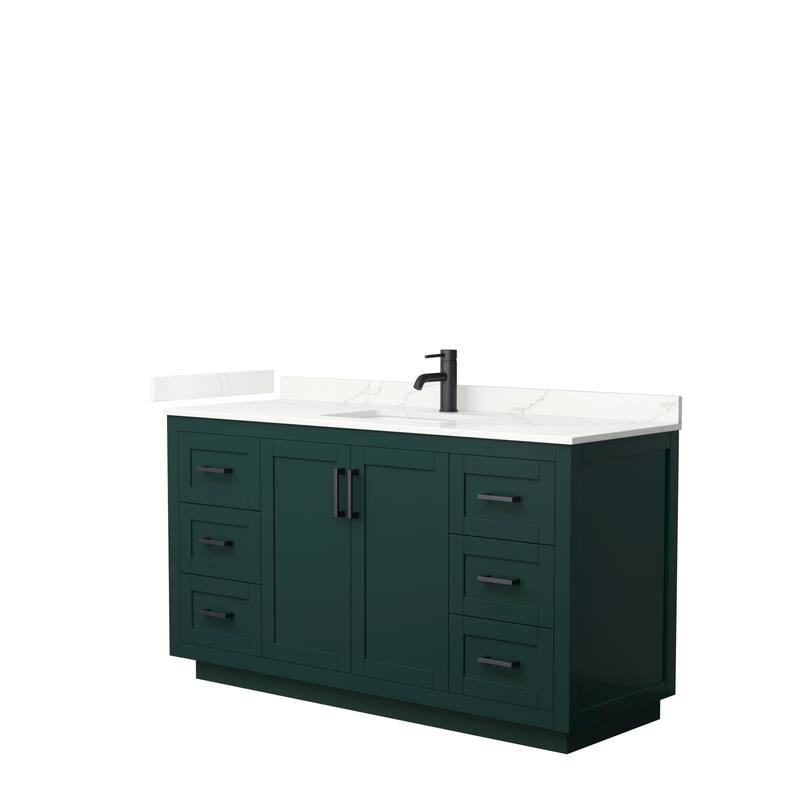 Miranda 60-inch Single Vanity, Quartz Top - Green, Black Trim, Giotto Quartz Top