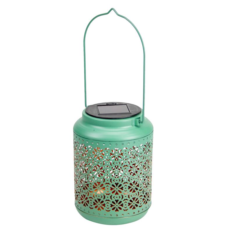 7" Green Integrated Floral Pattern Outdoor Solar Lantern with Handle - 5