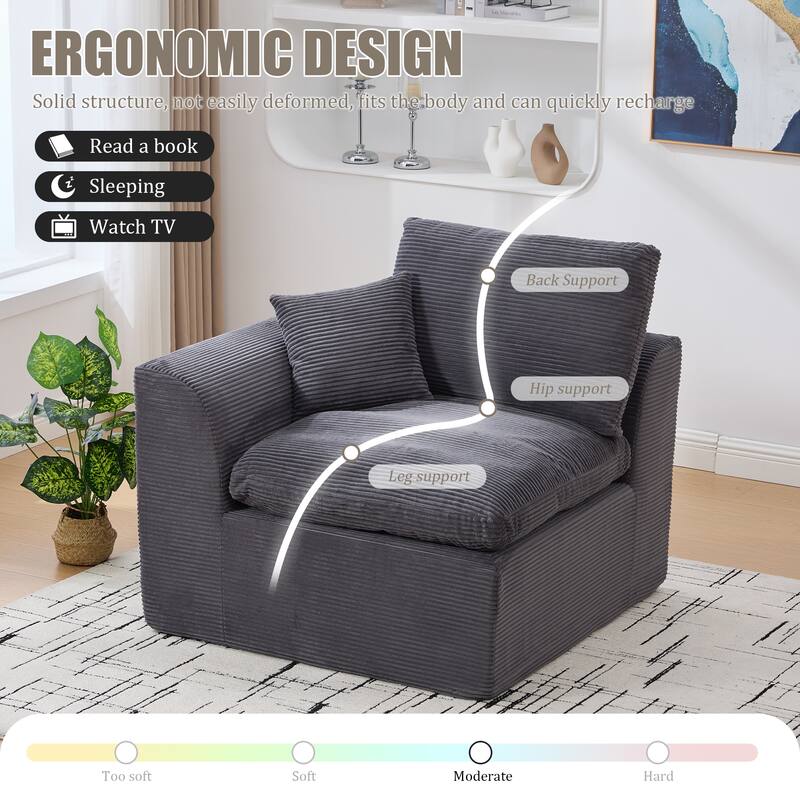 Modular Cloud Sectional Sofa, Comfy 2-Seater Corduroy Couch with Removable Covers