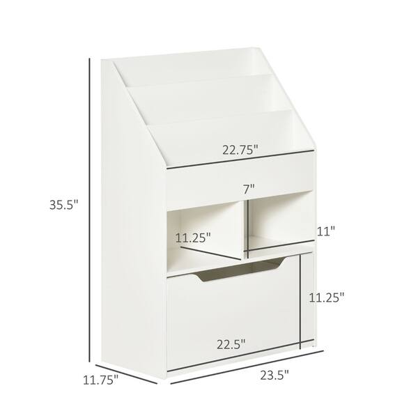 dimension image slide 2 of 5, 3-Tier Kids Book Shelf Cabinet with 2 Storage Compartment and Large Drawer - 23.5" W x 11.75" D x 35.5" H
