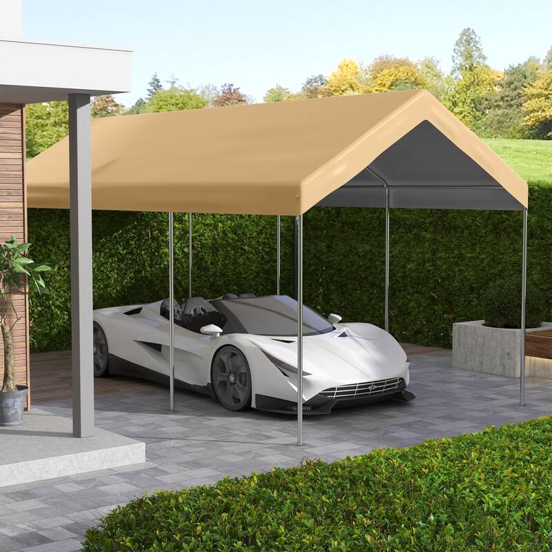 Outsunny 10' x 20' Carport Replacement Top Canopy Cover, Waterproof and UV Protected Garage Car Port Cover - Beige