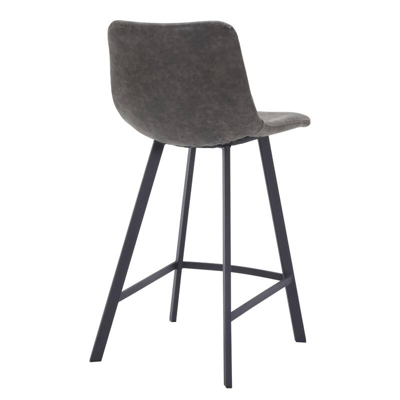 Elland Leather Bar Stool - Modern Counter Height Stool with Black Stainless Steel Legs for Kitchen Island or Home Bar Set of 2