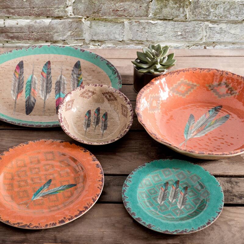 Paseo Road by HiEnd Accents Tossed Feather Melamine Dinnerware Set, 14PC