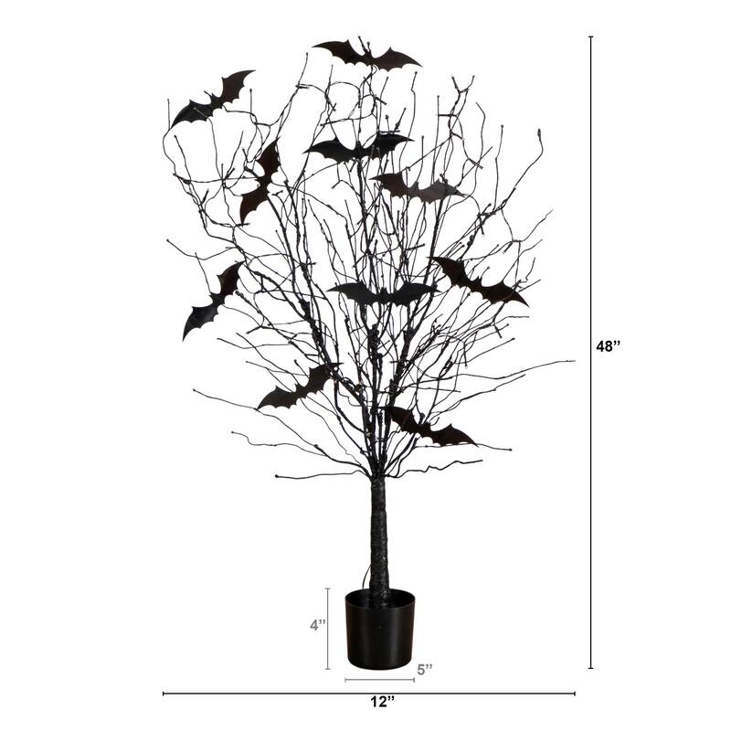 Pre-Lit Bats Artificial Halloween Twig Tree - 4' - Orange LED Lights