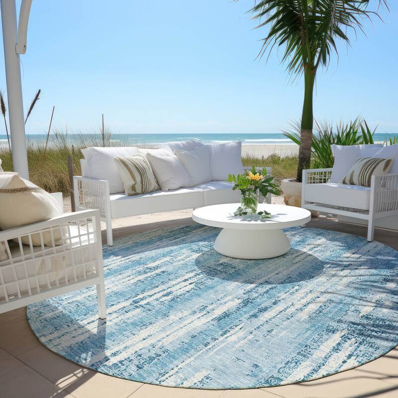 Machine Washable Indoor/ Outdoor Chantille Ombre Stripe Rug - Sky - 8' x 8'