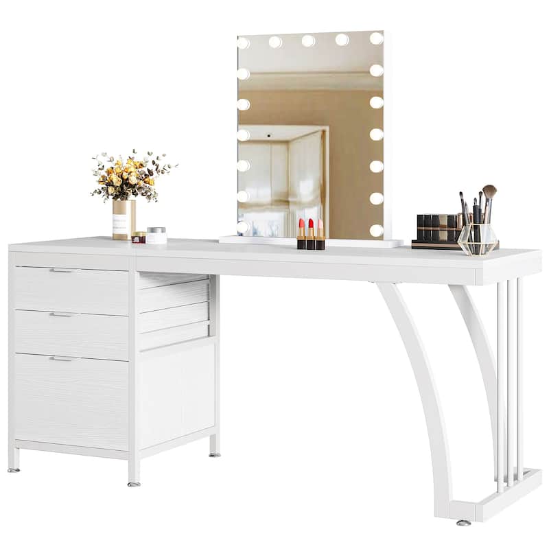 Vanity Desk with 3 Drawers, 59-Inch Large Dressing Table with Reversible Drawers, Chic Makeup Desk for Women Girls