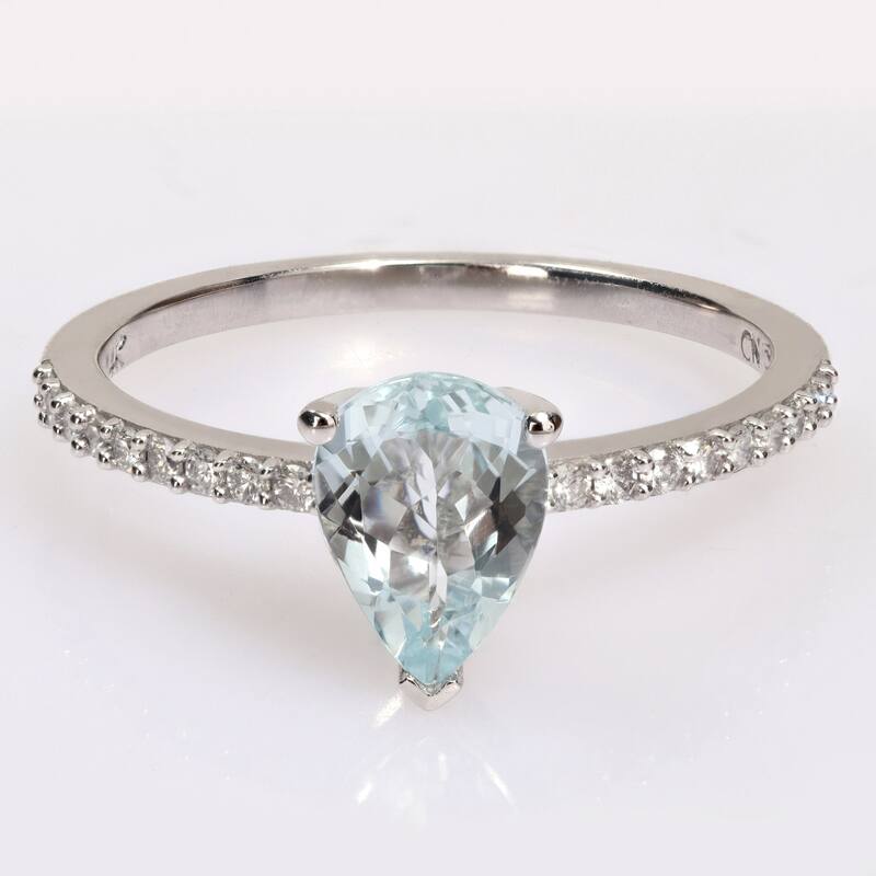 Miadora Pear-cut Aquamarine and 1/6ct TDW Diamond Teardrop Ring in 14k White Gold
