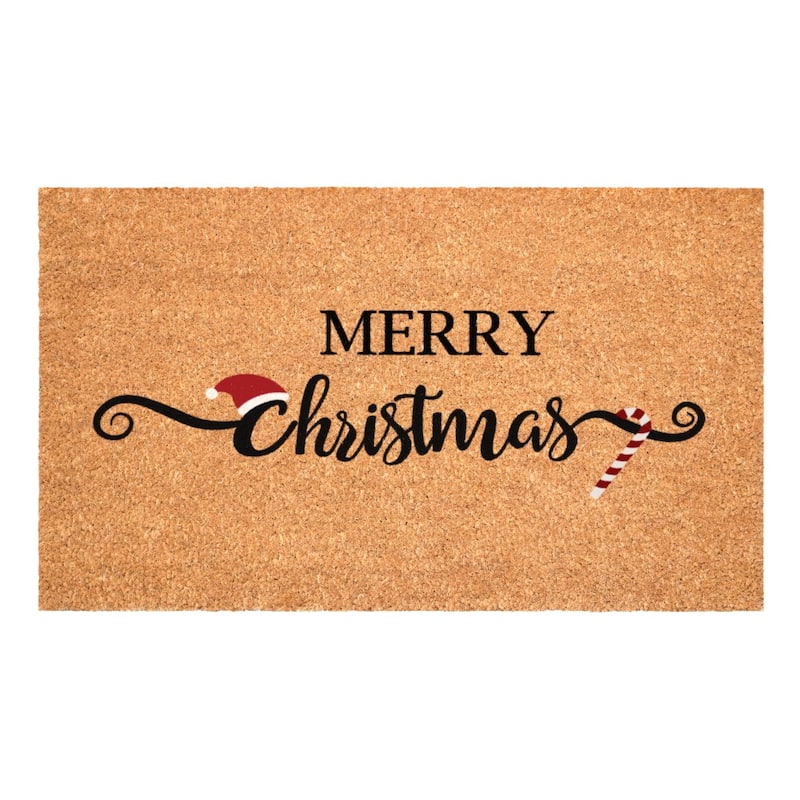 HomeRoots 17" X 29" Brown And Black Christmas Merry Christmas Outdoor Coir Door Mat - 17.00' X '29.00