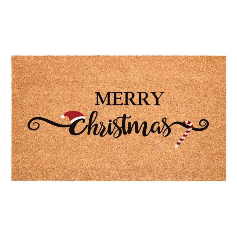 HomeRoots 24" X 36" Brown And Black Christmas Merry Christmas Outdoor Coir Door Mat - 24.00' X '36.00