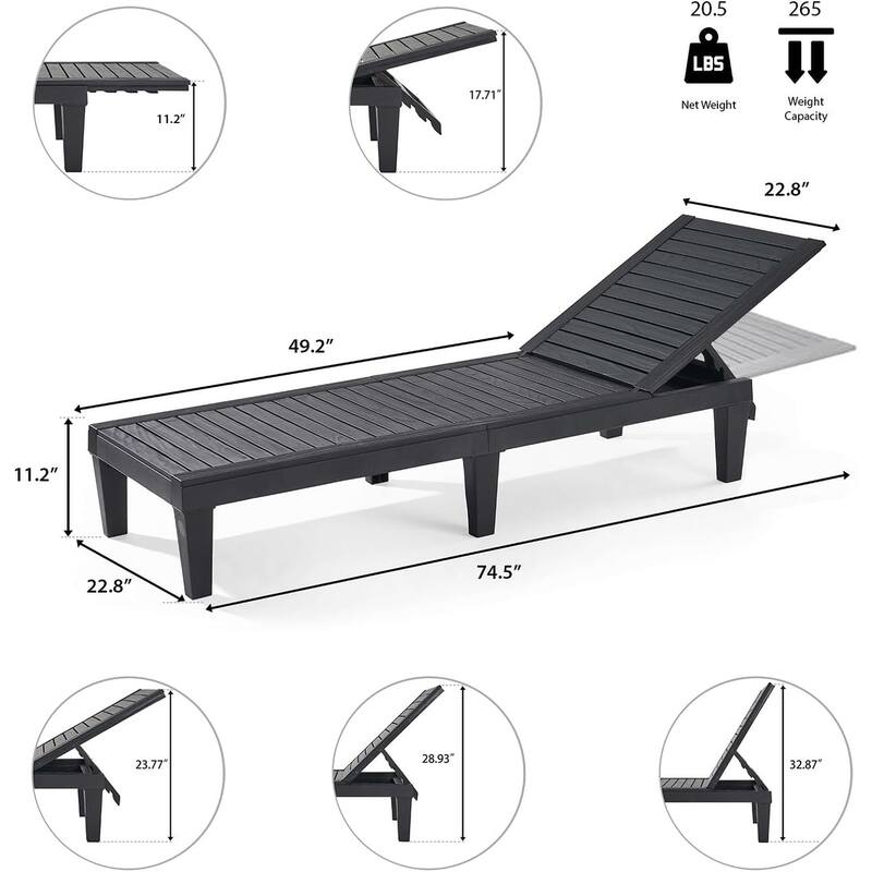 2 Sets Outdoor Patio Recliner Chaise Lounge Chair with Waterproof UV Resistant