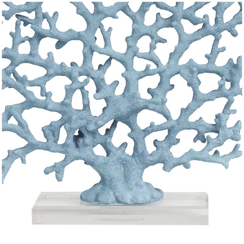 Resin Coral Decorative Sculpture with Clear Resin Base - White or Blue - Roche River Decor