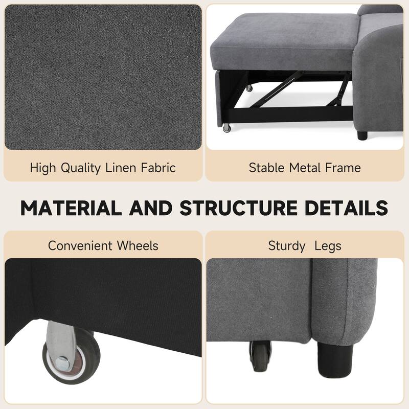 Roomfitters 3-in-1 Convertible Sleeper Sofa Bed, Pull-Out Loveseat Chair with Storage Pocket and Pillow