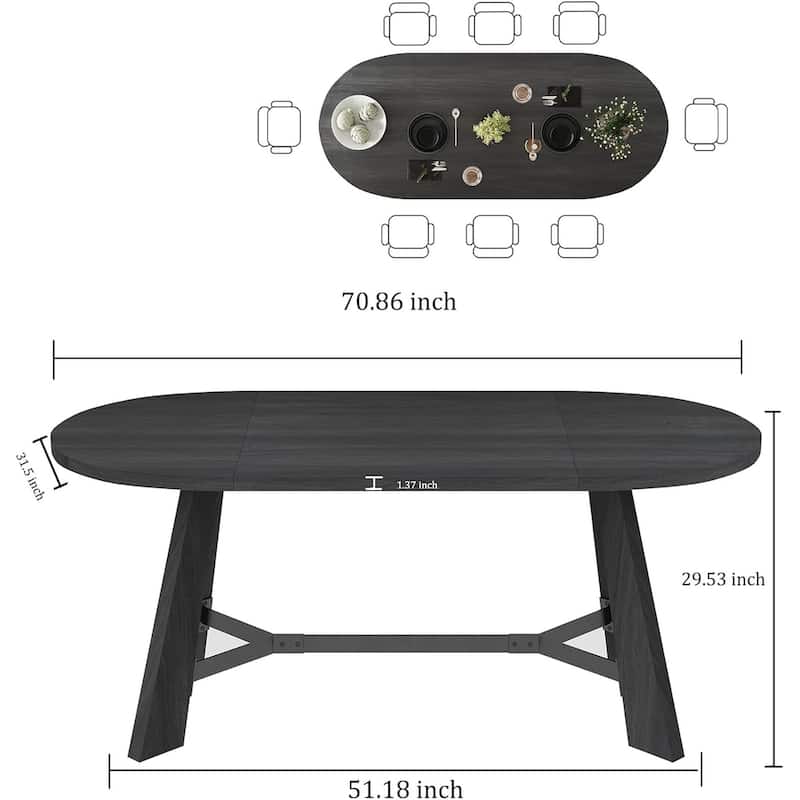 WESOME 70.86" Rustic Wood Oval Dining Table with Tapered Legs - 70.86"D x 31.5"W x 29.53"H