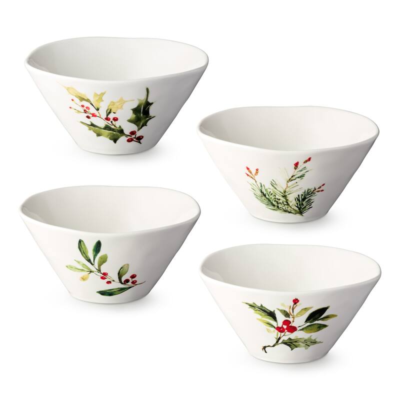 Certifed International Holly And Vines Set of 4 Ice Cream/Dessert Bowls 6.25" x 3" Assorted Designs - 6.25 L x 6.25 W x 3 H