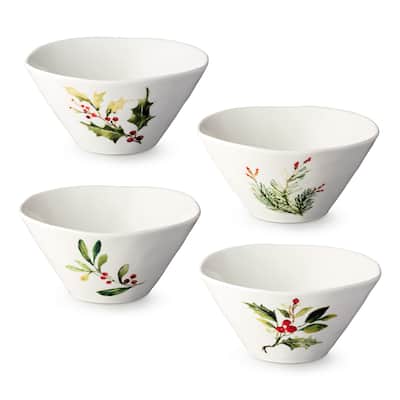 Certifed International Holly And Vines Set of 4 Ice Cream/Dessert Bowls 6.25" x 3" Assorted Designs - 6.25 L x 6.25 W x 3 H