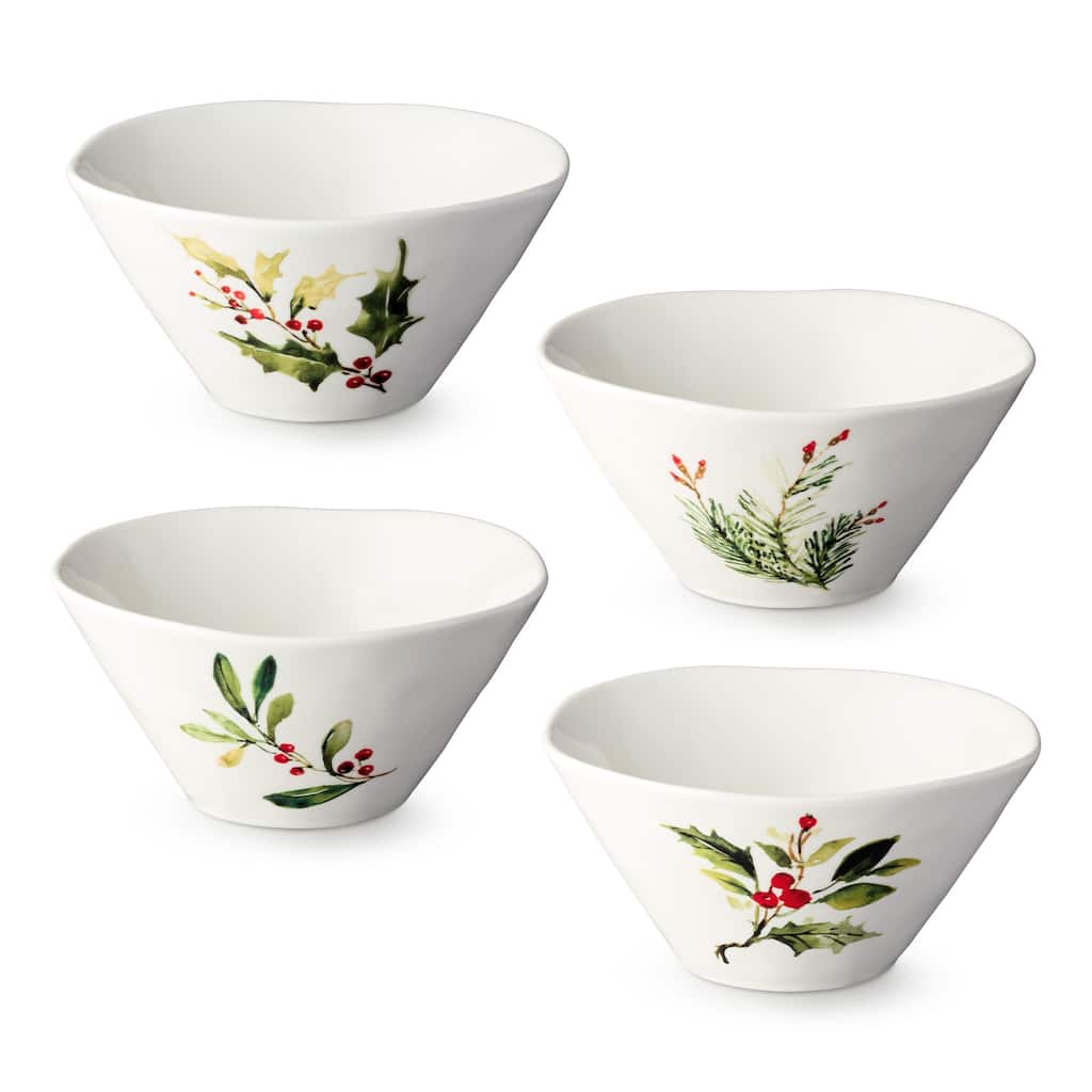 Certifed International Holly And Vines Set of 4 Ice Cream/Dessert Bowls 6.25" x 3" Assorted Designs - 6.25 L x 6.25 W x 3 H