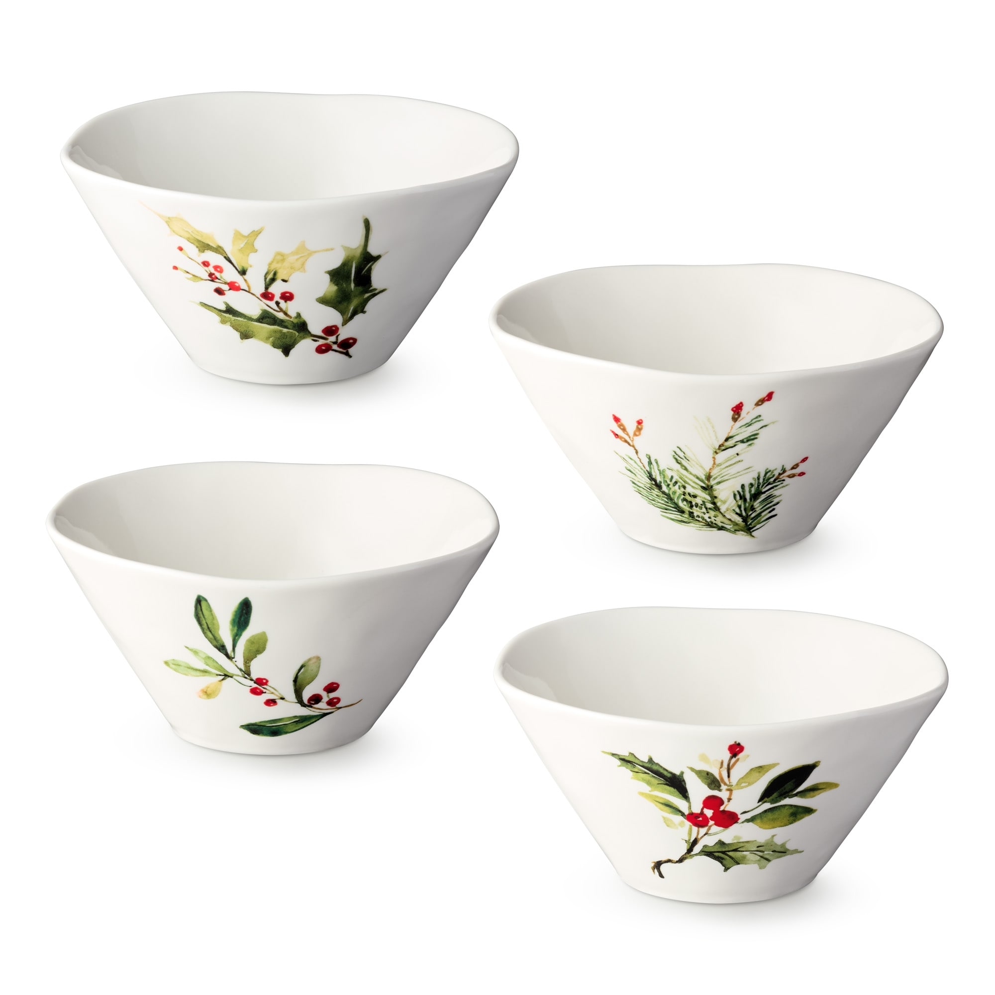 Certifed International Holly And Vines Set of 4 Ice Cream/Dessert Bowls 6.25" x 3" Assorted Designs - 6.25 L x 6.25 W x 3 H