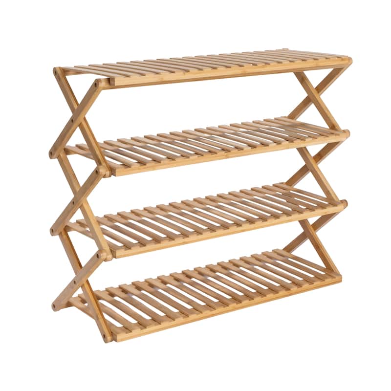 Household Essentials 4-Tier Bamboo Folding Shoe Rack - 27.5"L x 9.8"W x 22.0"H