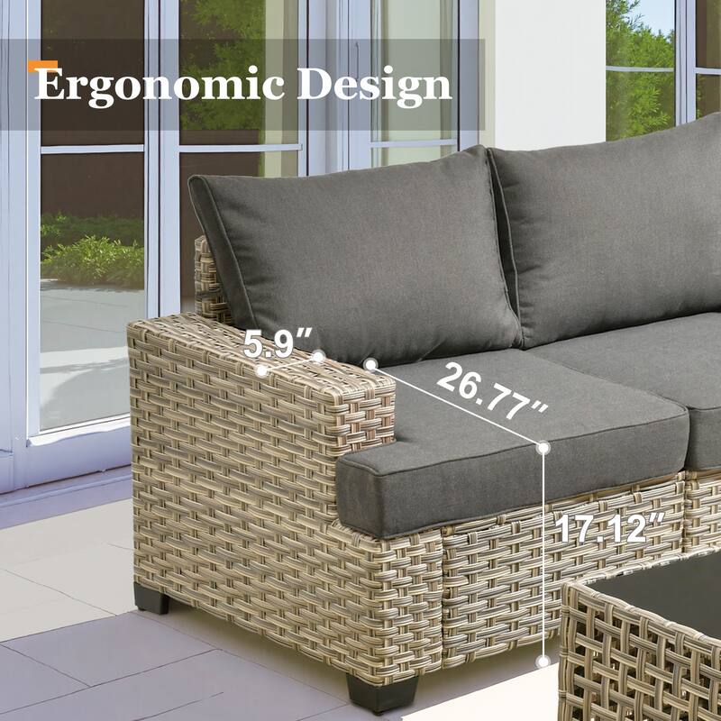 XIZZI 10-piece Patio Wicker Furniture Conversation Set with Fire Pit Table