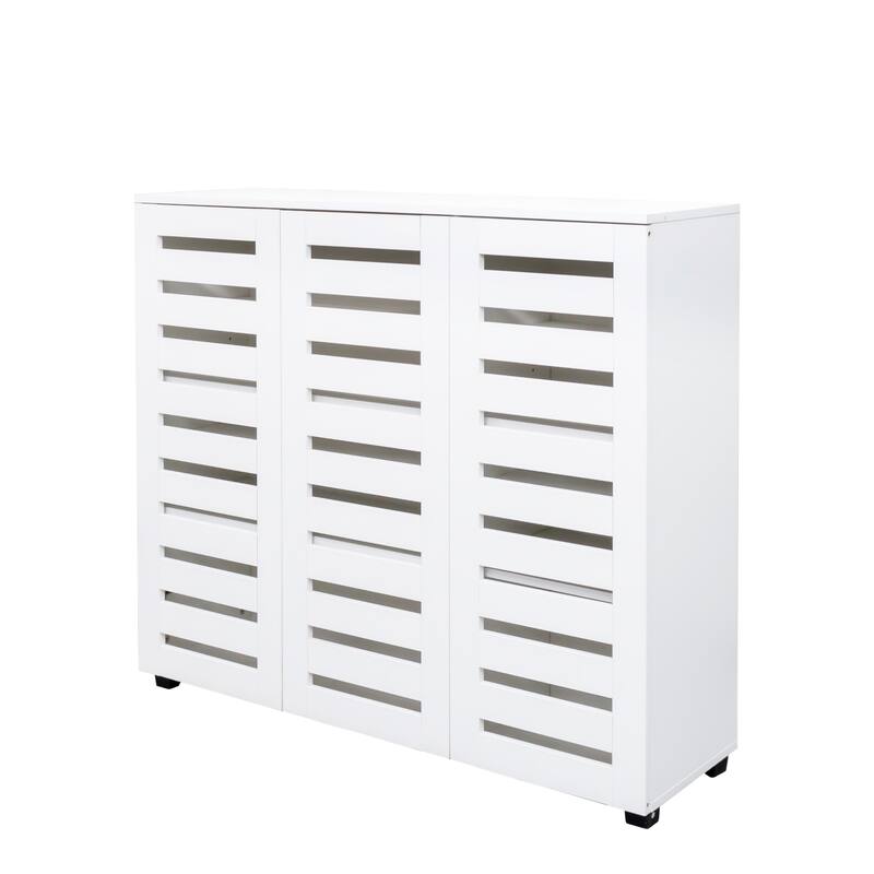 Shoe Cabinet, 5-Tier Shoe Storage Cabinet with Adjustable Shelves, Wooden Shoe Rack Organizer with Louvered Doors