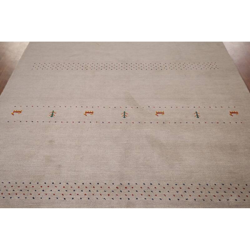 Gabbeh Oriental Area Rug Hand-Knotted Beige Tribal Wool Carpet - 6'7"x 9'9"
