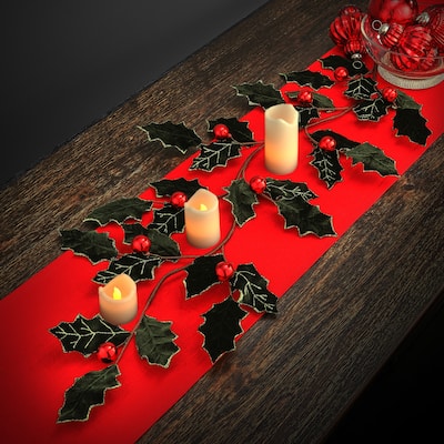 47" Velvet Holly Leaf Garland With Ball - 42