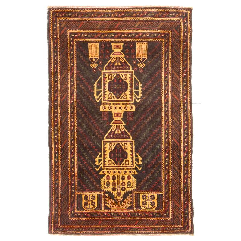 ECARPETGALLERY Hand-knotted Teimani Black Wool Rug - 2'9 x 4'6