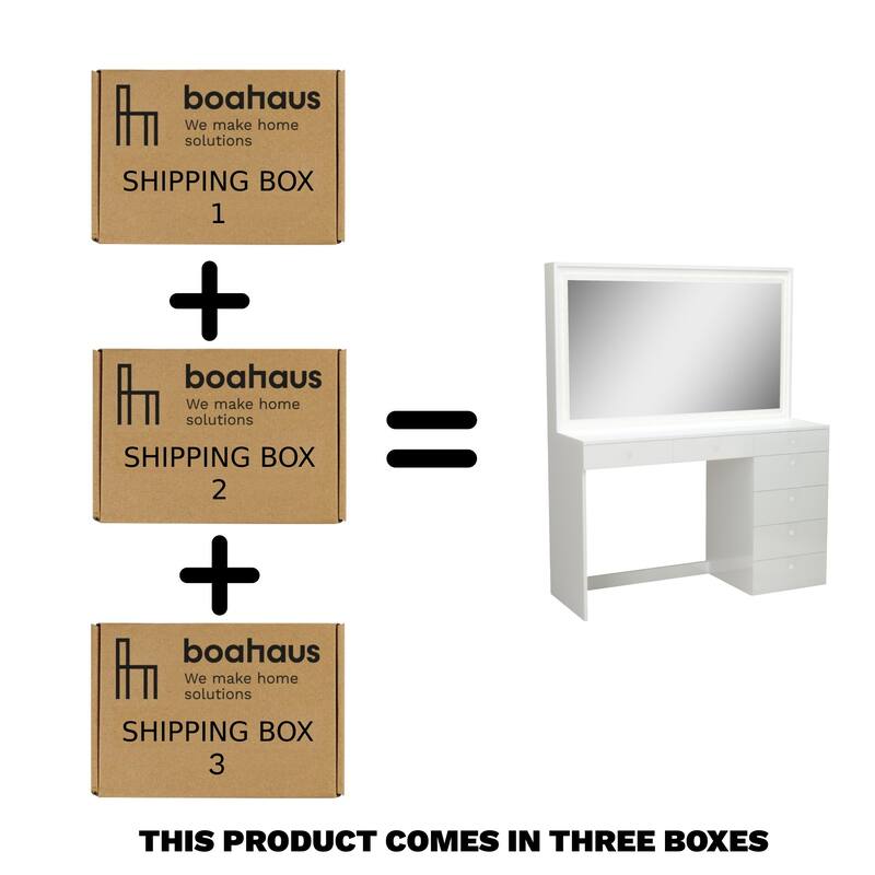 Boahaus Vanity Desk, Crystal Knobs, LED Lights, 7 Drawers
