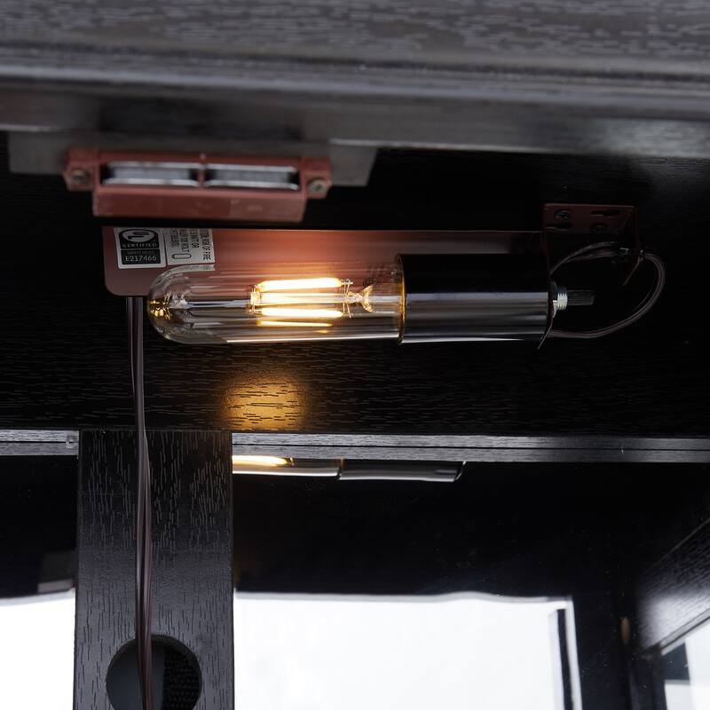 Lighted Glass Curio Display Cabinet with Wood Frame, 6-Tier Storage for Wine, Collectibles and Toys, Light Bulb Included