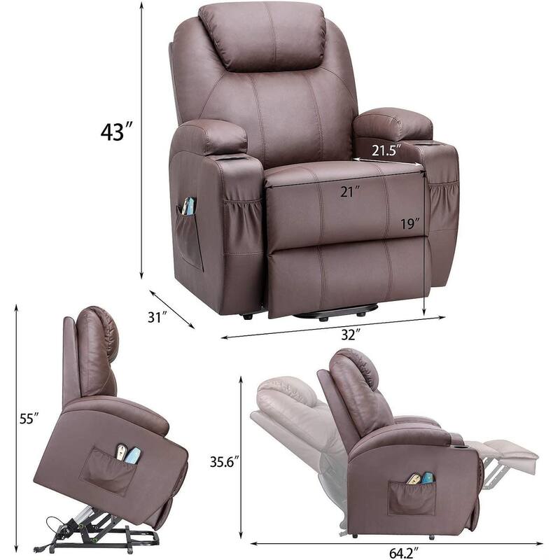 Power Lift Recliner PU Leather with Massage and Heating