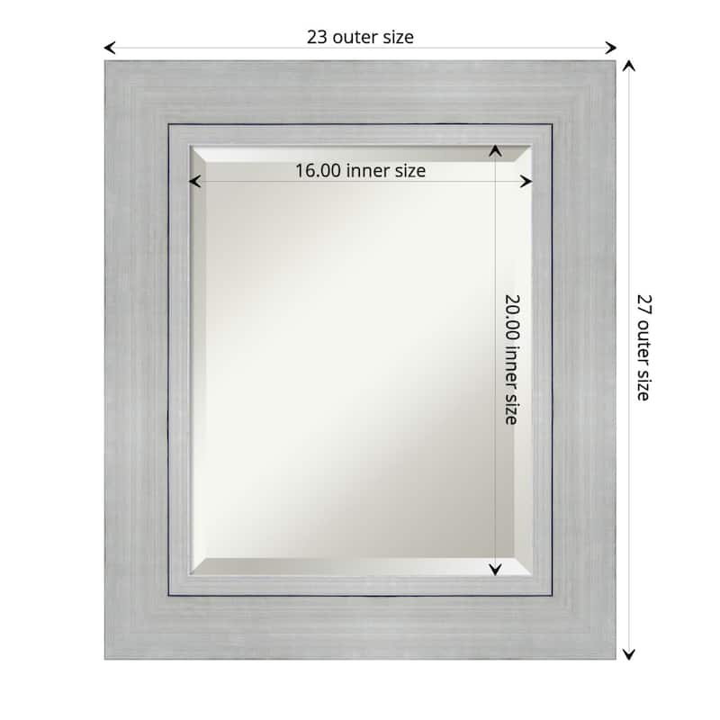 Beveled Wood Wall Mirror - Romano Silver Frame - Outer Size: 23 x 27 in