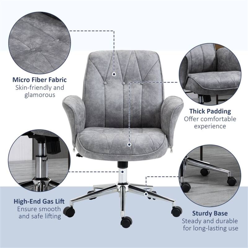 Light Grey Ergonomic Office Chair Adjustable Height Swivel with Wheels Microfiber Fabric - 26.5" x 27.25" x 36.25"
